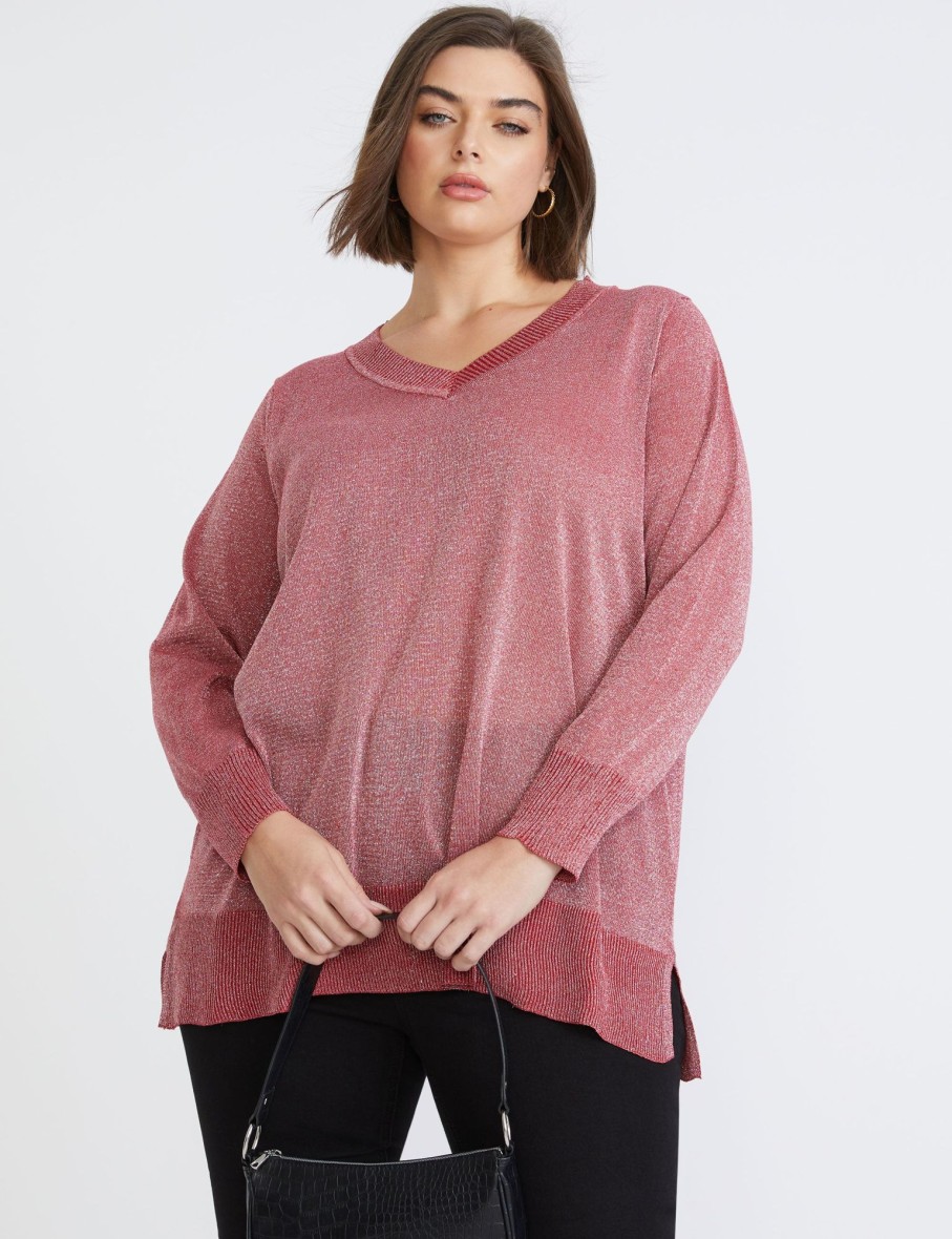 Knitwear Beme | Beme Boat Neck Button Detail Lurex Poncho