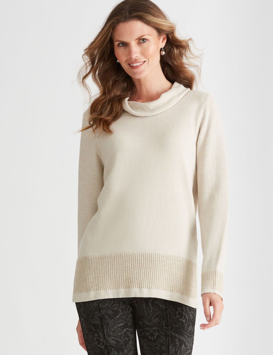 Knitwear WLane | W.Lane Cowl Neck Rib Detail Pullover Top