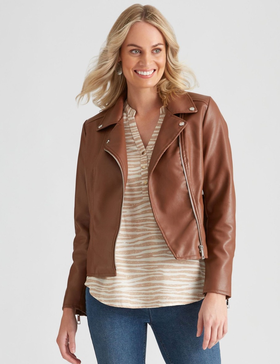 Outerwear Rivers | Rivers Leather Look Biker Jacket