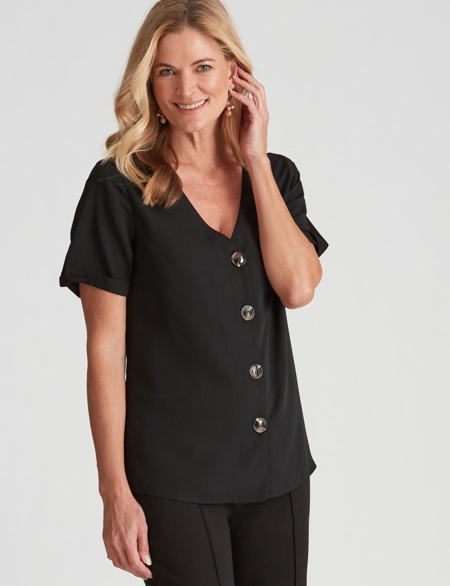 Tops NoniB | Noni B Short Sleeve Large Button Shirt