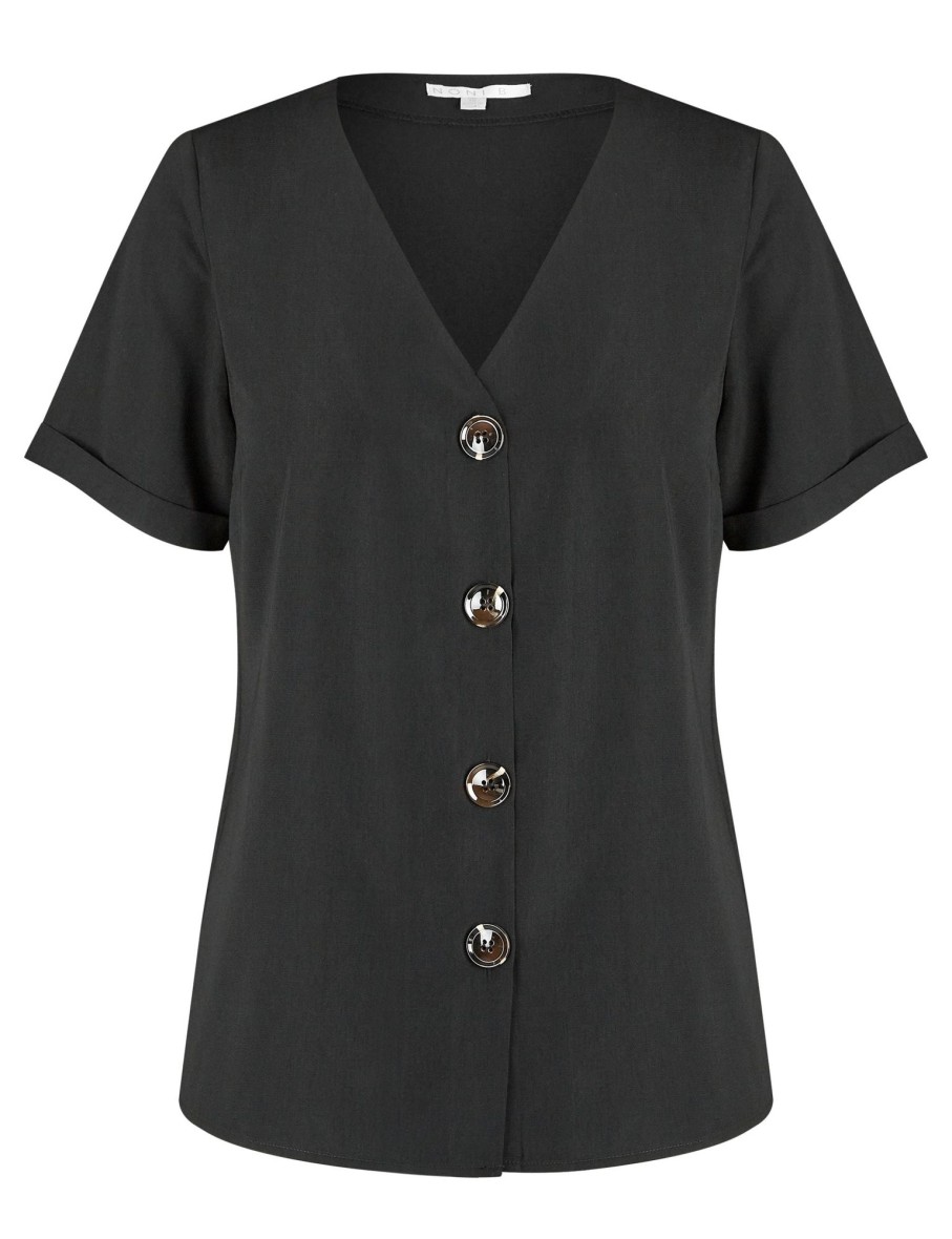 Tops NoniB | Noni B Short Sleeve Large Button Shirt