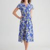 Dresses WLane | W.Lane Linen Floral Rouched Detail Dress