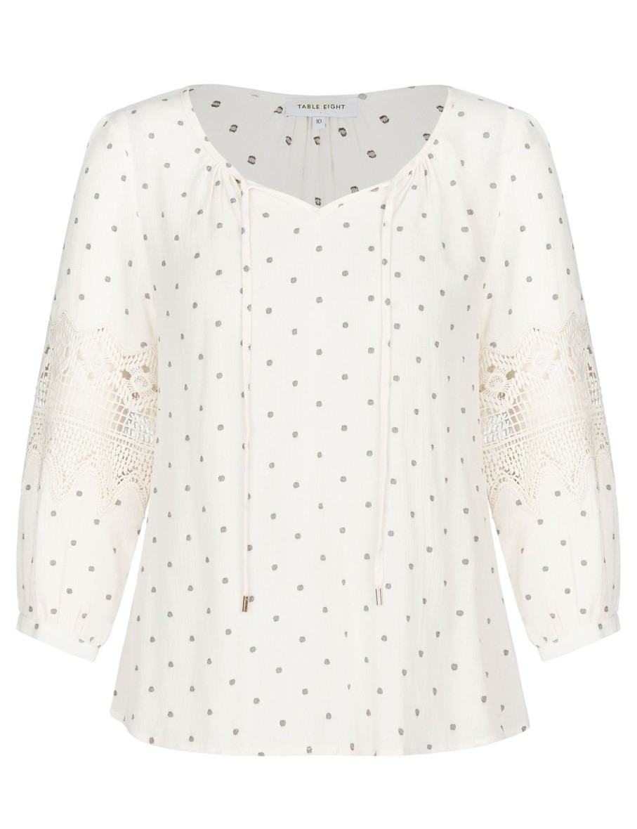 Tops Rockmans | Table Eight 3/4 Sleeve Lace Insert Blouse