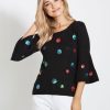 Knitwear Rockmans | Rockmans 3/4 Sleeve Spot Foil Sequin Knitwear Top