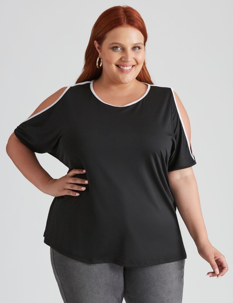 Tops Beme | Beme Short Split Sleeve Contrast Bind Top