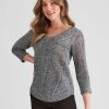 Knitwear Rockmans | Rockmans 3/4 Sleeve Mix Stitch Knitwear Top