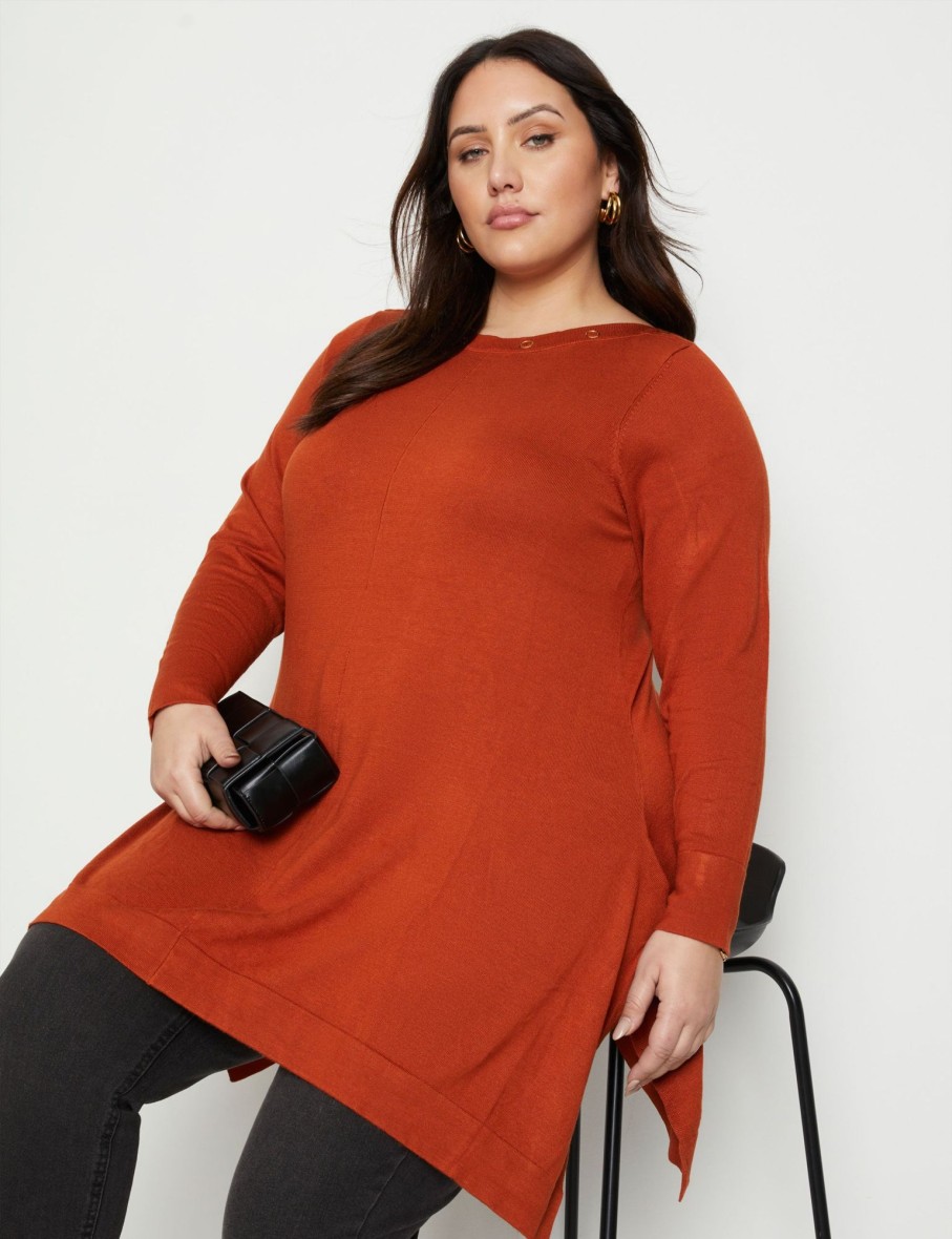 Knitwear Beme | Beme 3/4 Sleeve Eyelet Detail Boat Neck Top