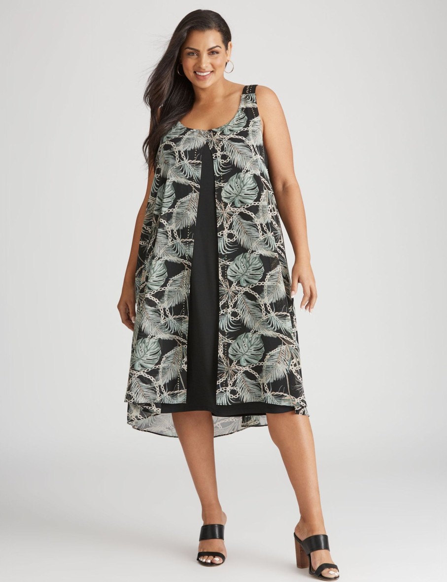 Dresses Beme | Beme Sleeveless Below The Knee Overlay Dress