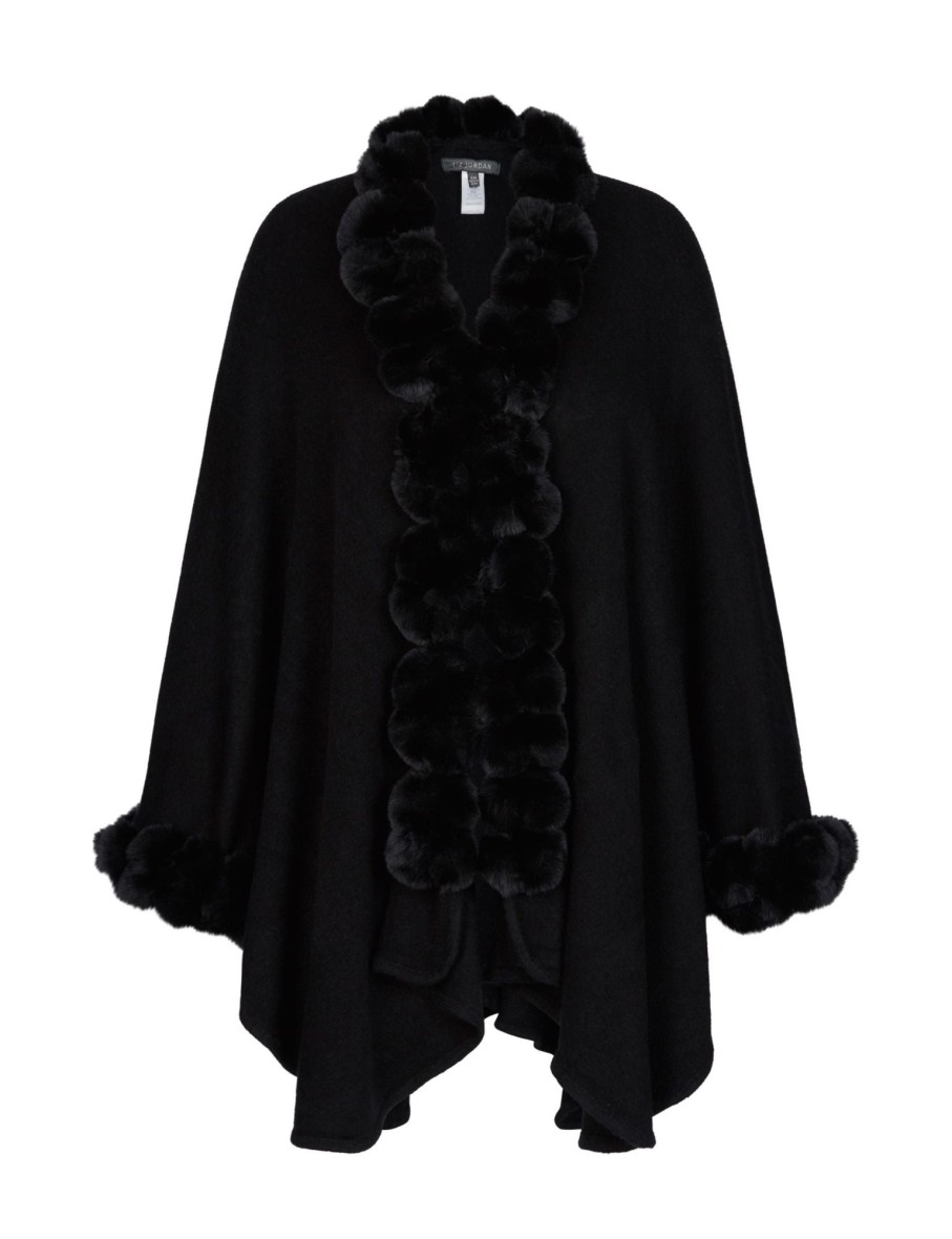 Knitwear LizJordan | Liz Jordan 3/4 Faux Fur Trim Edge Cardi