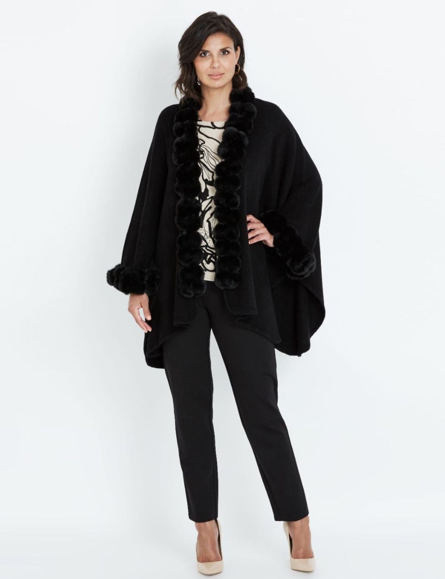 Knitwear LizJordan | Liz Jordan 3/4 Faux Fur Trim Edge Cardi