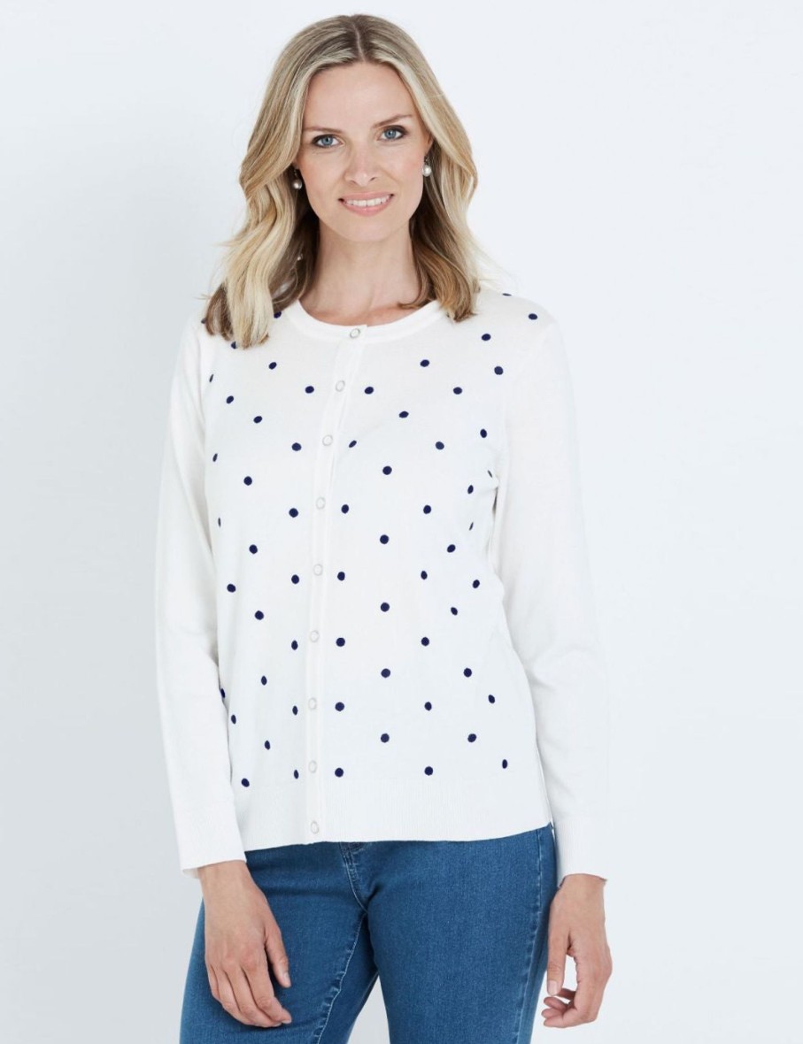 Knitwear NoniB | Noni B Long Sleeve Embroidered Spot Cardi