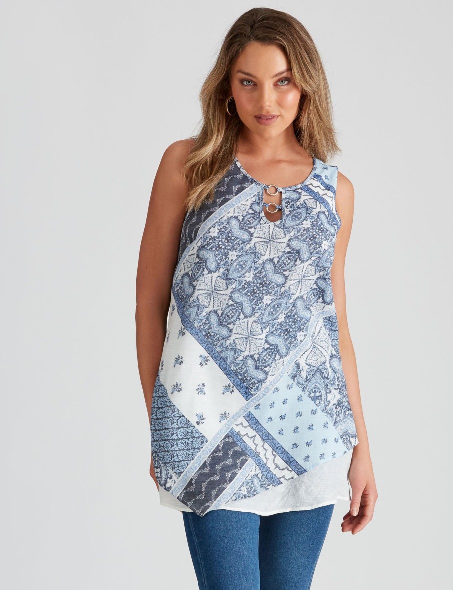 Tops Rockmans | Rockmans Sleeveless Woven Double Layer Top