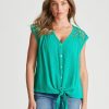 Tops Rockmans | Rockmans Extended Sleeve Woven Crochet Top