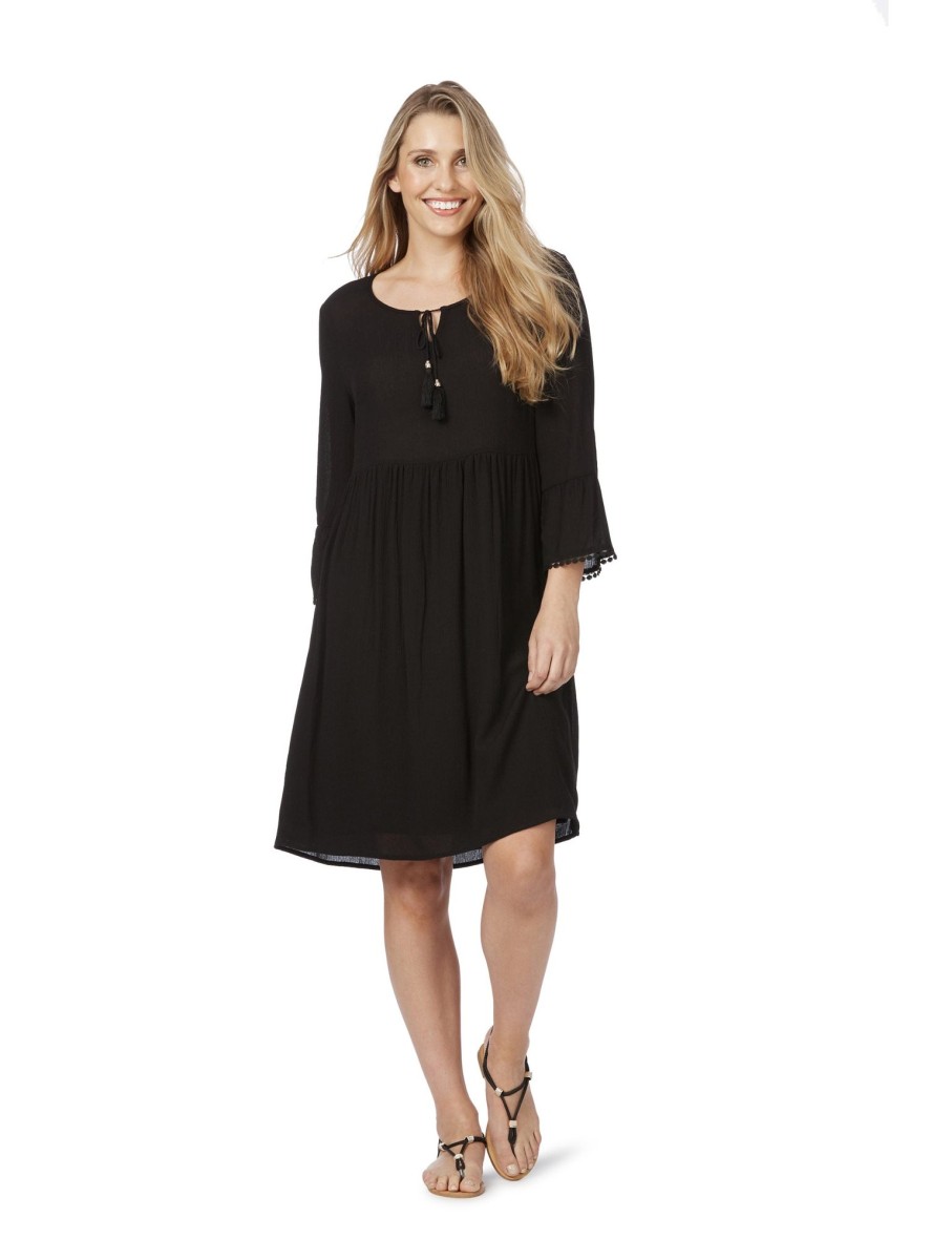 Dresses Rockmans | Rockmans 3/4 Sleeve Peasant Dress