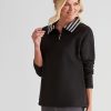 Tops NoniB | Stripe Collar Zip Fleece Top