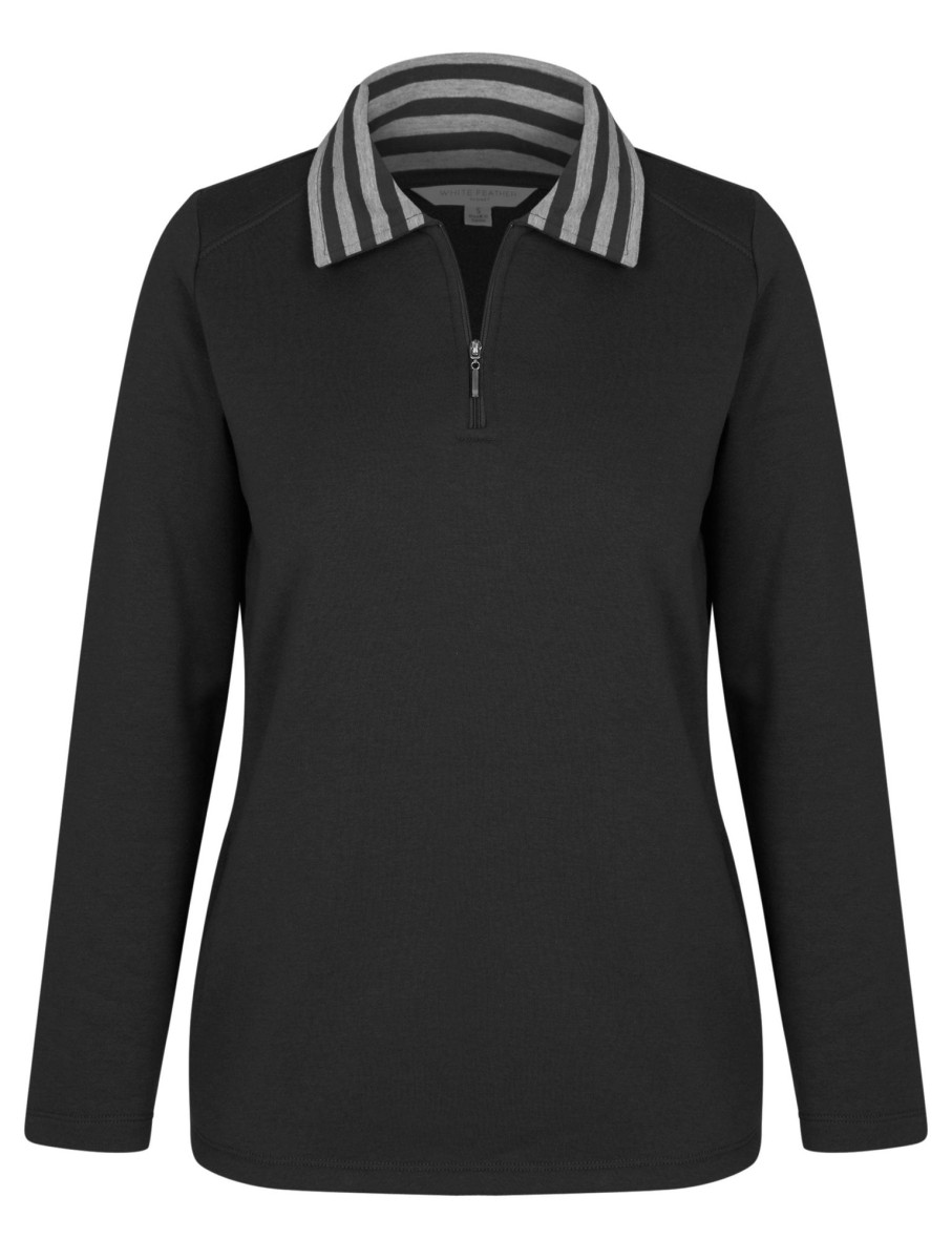 Tops NoniB | Stripe Collar Zip Fleece Top