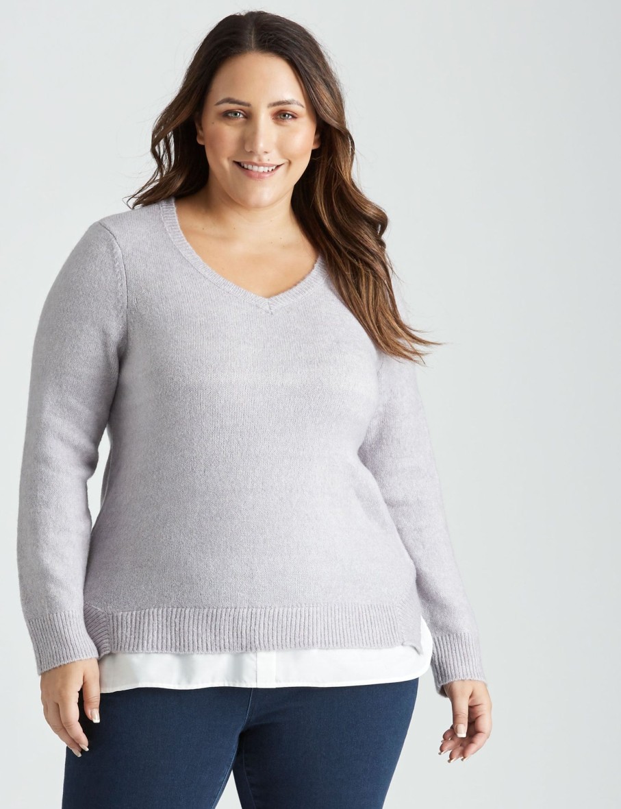 Knitwear Beme | Beme Long Sleeve Lilac Twofer Top