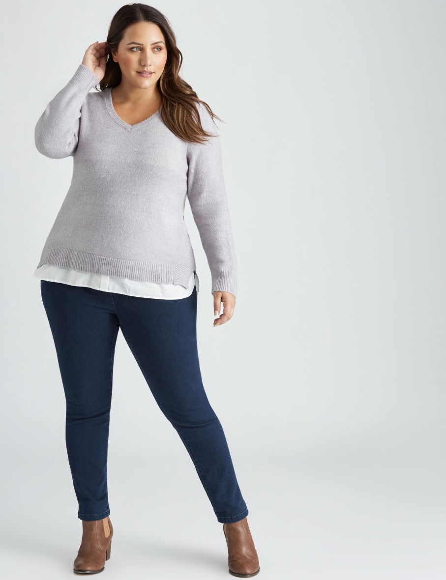 Knitwear Beme | Beme Long Sleeve Lilac Twofer Top