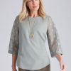 Tops NoniB | Noni B Lace Sleeve Linen T-Shirt