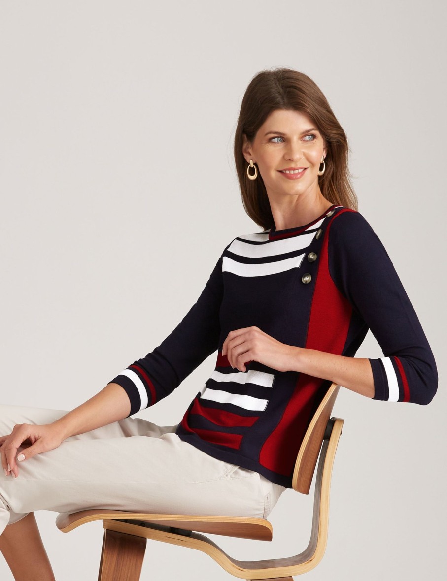 Knitwear WLane | W.Lane Button Detail Stripe Jumper