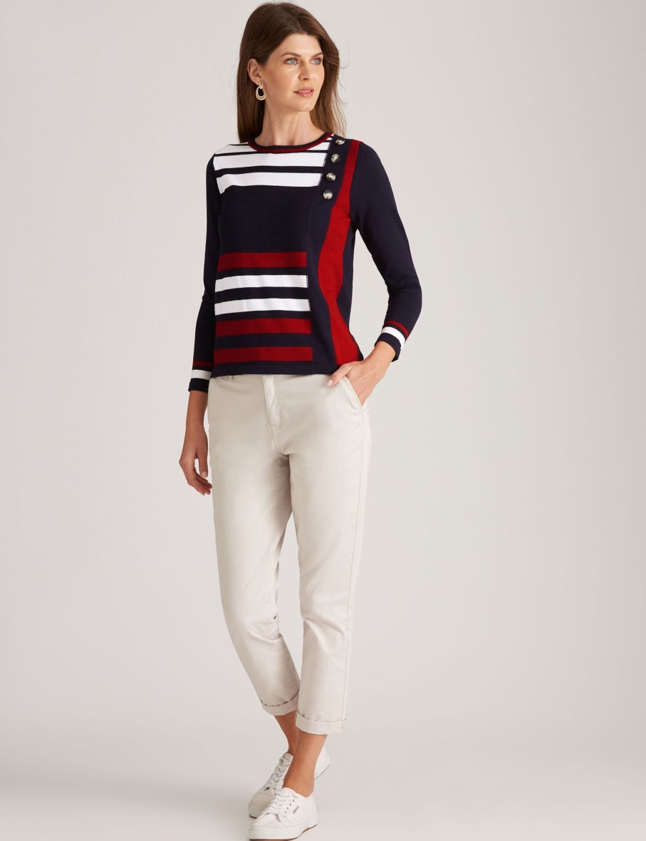 Knitwear WLane | W.Lane Button Detail Stripe Jumper