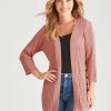 Knitwear Rockmans | Rockmans 3/4 Sleeve Button Side Cardigan