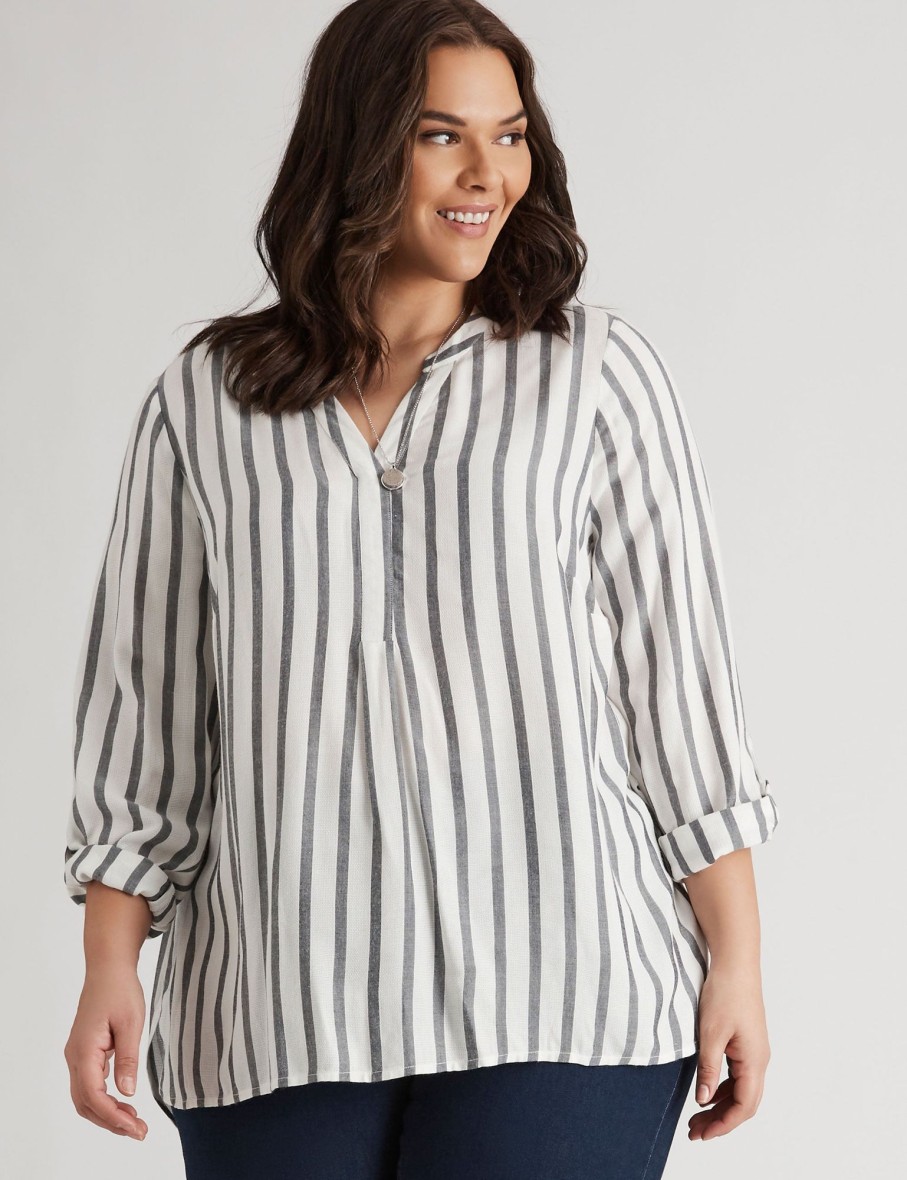 Tops Autograph | Autograph Woven Long Sleeve Textured Stripe Shirt