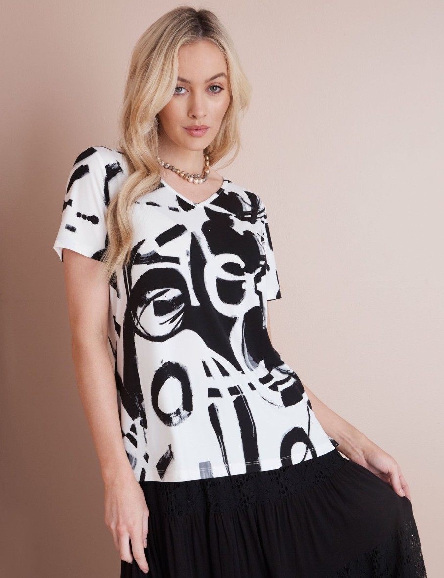 Tops NoniB | Abstract Print V-Neck Knit Top