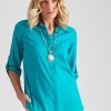 Tops NoniB | Noni B 3/4 Sleeve Plain Linen Shirt