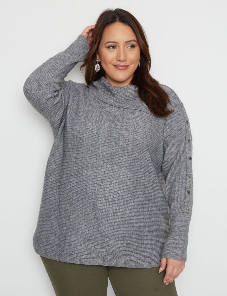 Knitwear Beme | Beme Long Sleeve Button Detail Curve Hem Pullover Top