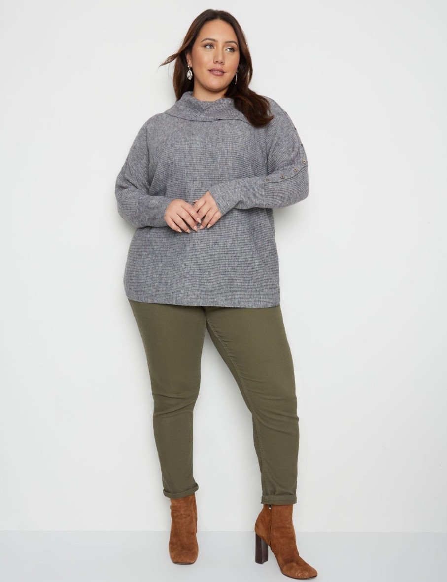 Knitwear Beme | Beme Long Sleeve Button Detail Curve Hem Pullover Top