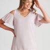 Tops Rockmans | Rockmans Short Sleeve Woven Cold Shoulder Top