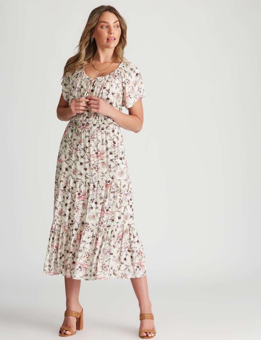 Dresses Rockmans | Rockmans Cap Flutter Sleeve Midi Dress