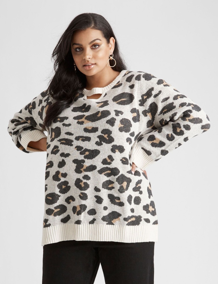 Knitwear Beme | Beme 3/4 Sleeve Animal Jacquard Jumper