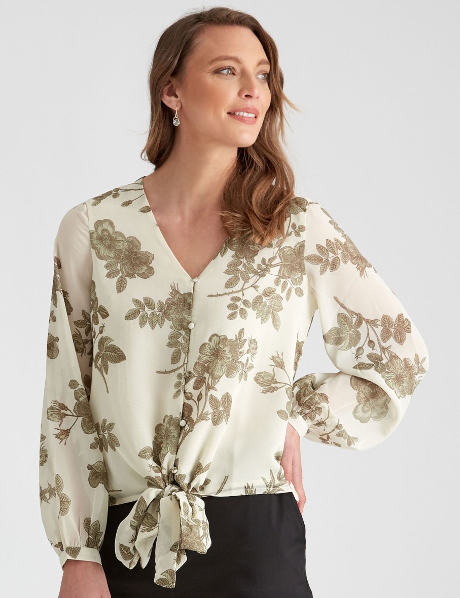 Tops LizJordan | Liz Jordan Tie Front Shirt