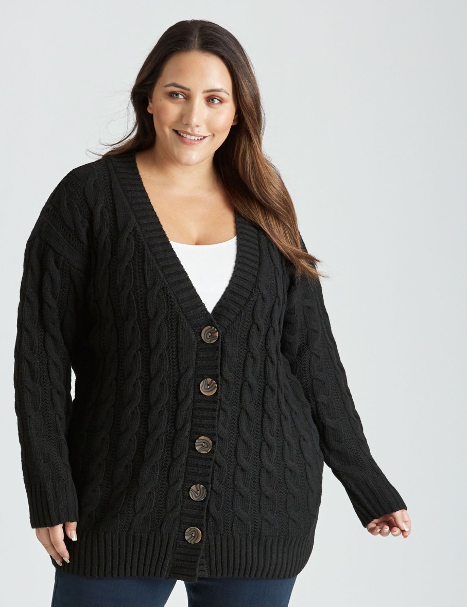 Knitwear Beme | Beme Long Sleeve Chunky Knitwear Cardigan