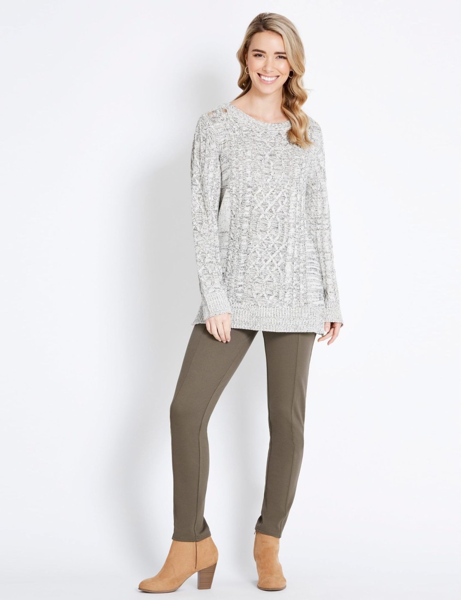 Knitwear Rockmans | Rockmans Table Eight Long Sleeve Studded Lurex Stitch Knitwear