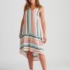 Dresses Rockmans | Rockmans Sleeveless Linen High Low Frill Hem Dress