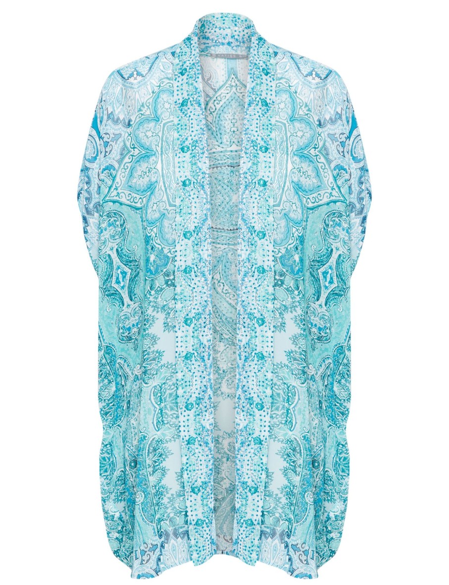 Outerwear Katies | Katies Printed Beaded Kimono