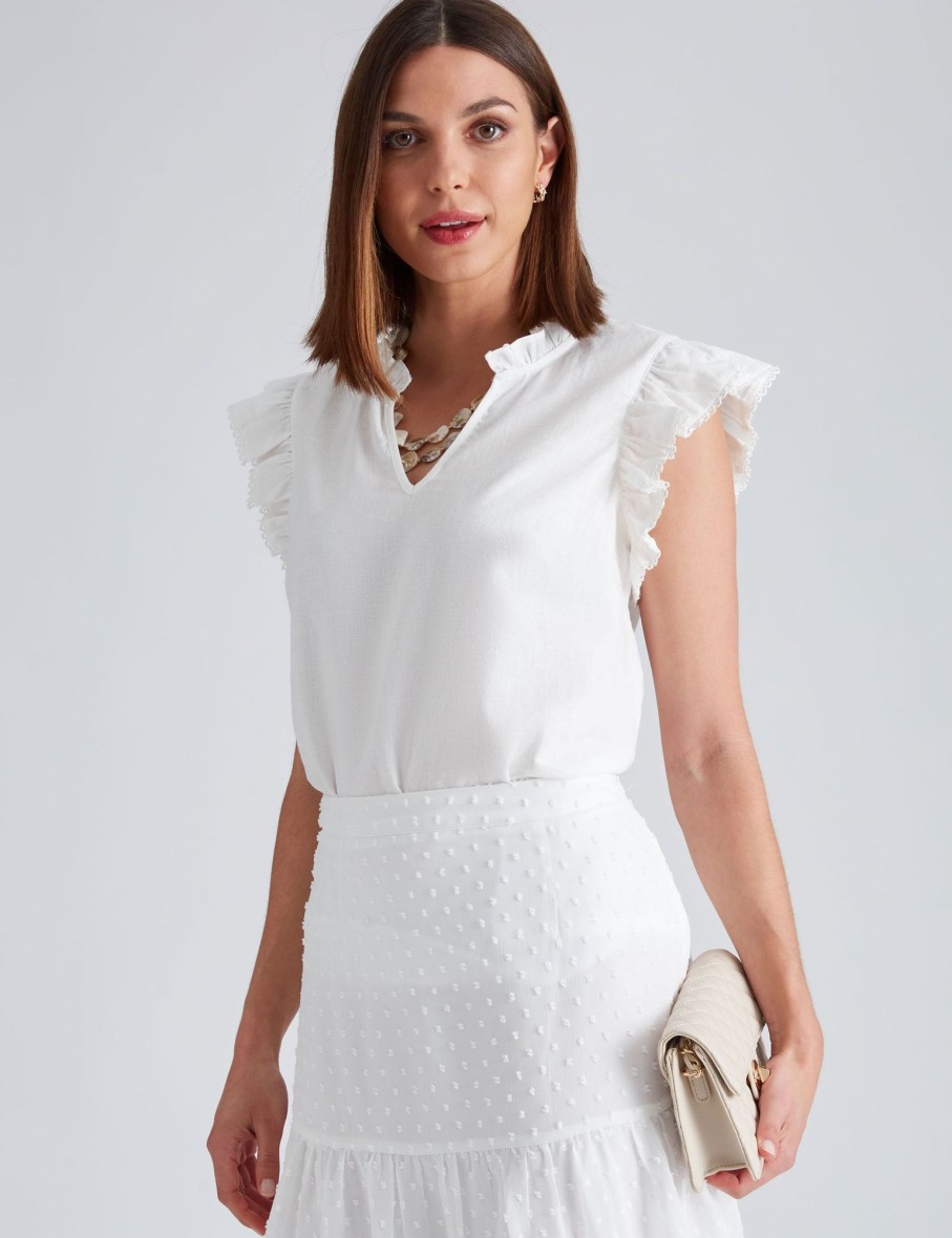 Tops NoniB | Noni B Ruffle Sleeve Linen Top