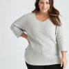 Knitwear Beme | Beme 3/4 Sleeve V Neck Jumper