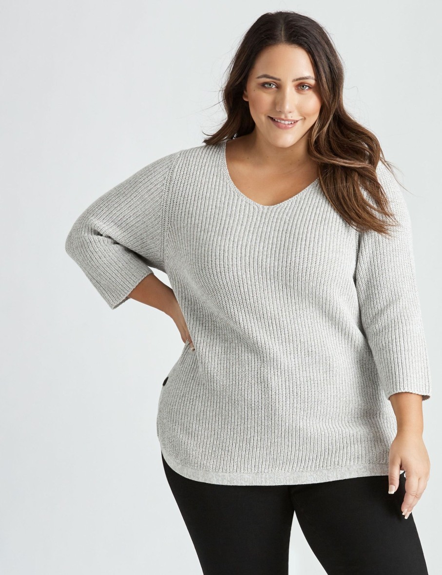 Knitwear Beme | Beme 3/4 Sleeve V Neck Jumper