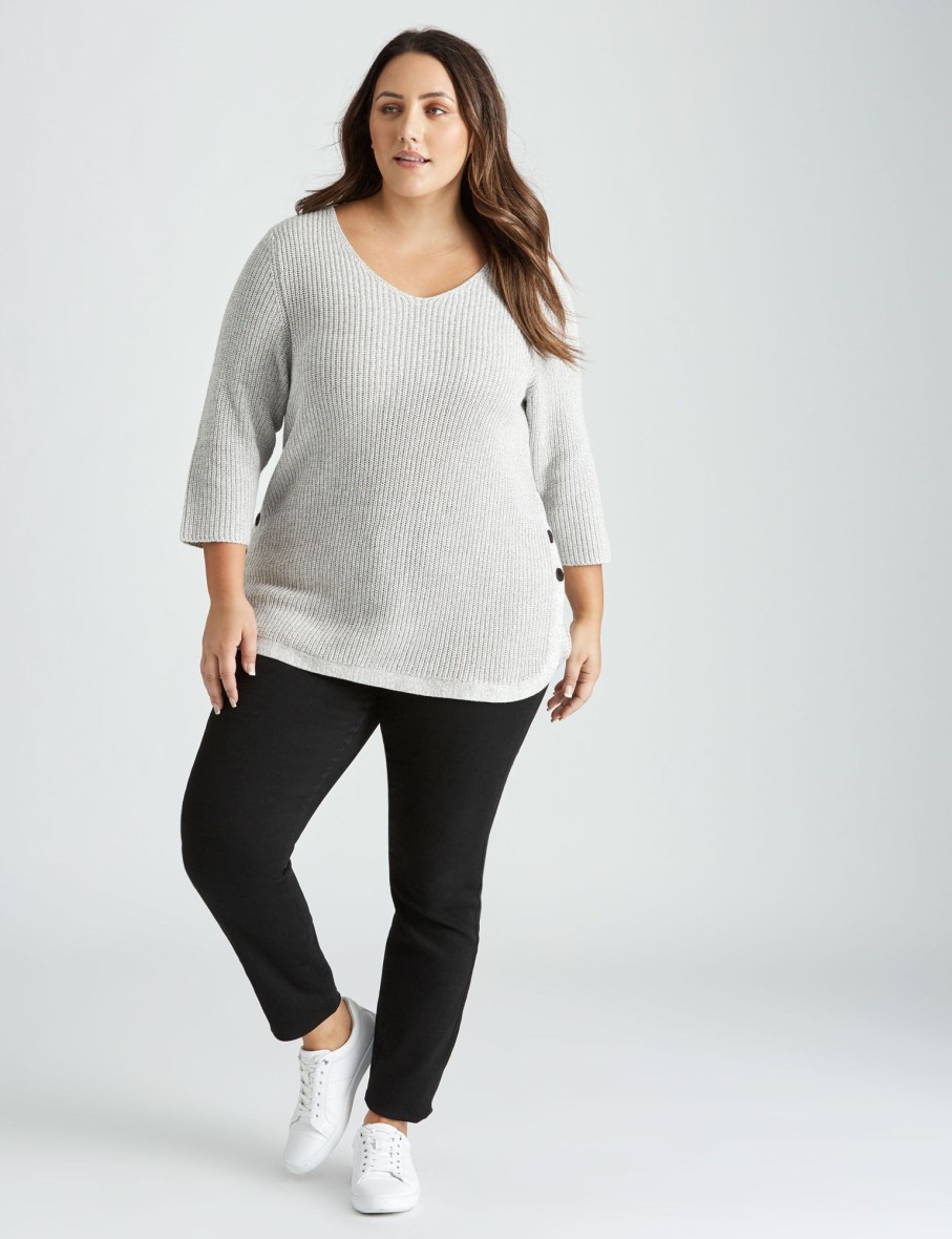 Knitwear Beme | Beme 3/4 Sleeve V Neck Jumper