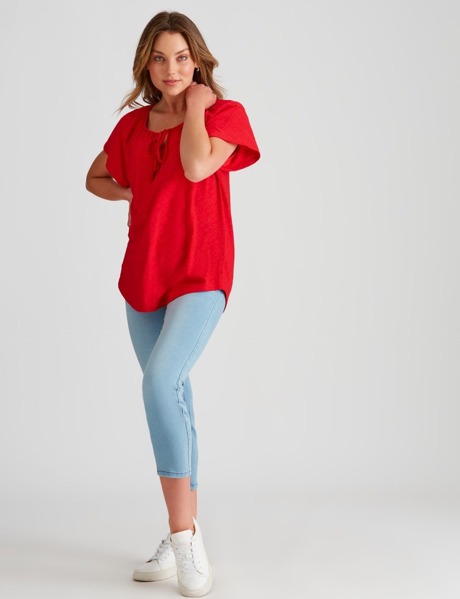 Tops Rockmans | Rockmans Embroidered Knit Tassel Top