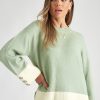 Knitwear Rockmans | Rockmans Long Sleeve Colour Block Rolled Sleeve Jumper