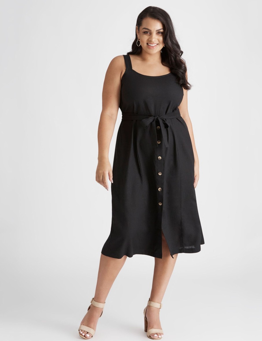 Dresses Beme | Beme Linen Blend Button Midi Dress