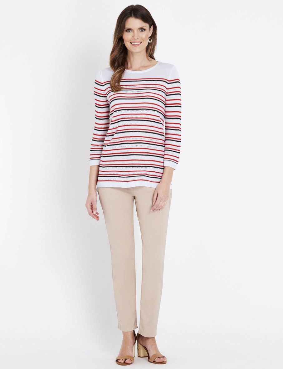 Knitwear WLane | W.Lane Pointelle Stripe 3/4 Sleeve Knitwear Top