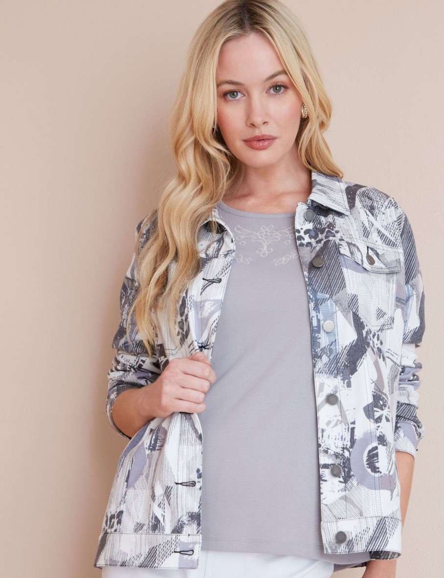 Outerwear NoniB | Knit Print Denim Style Jacket