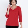 Tops NoniB | Noni B 3/4 Sleeve Lurex V Neck T-Shirt