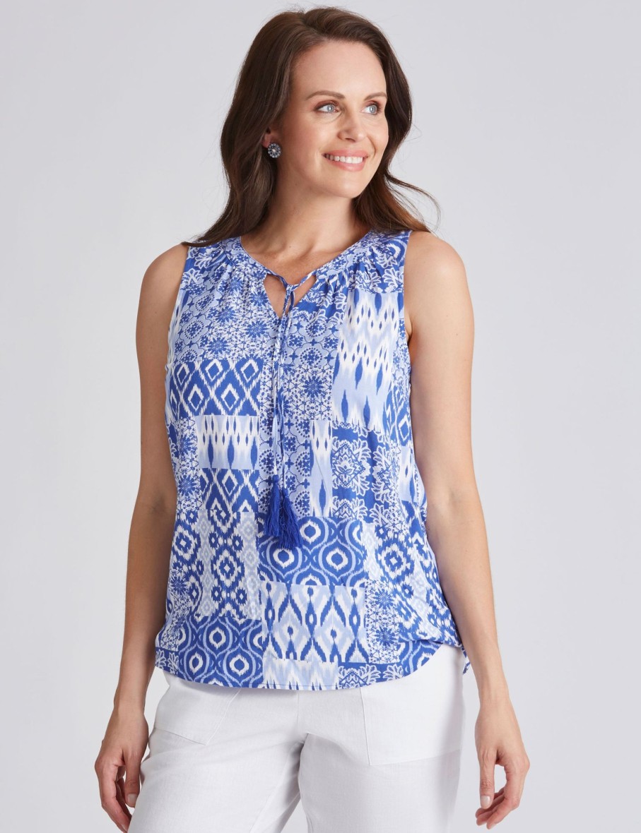 Tops Millers | Millers Sleeveless Tassel Trim Print Tank